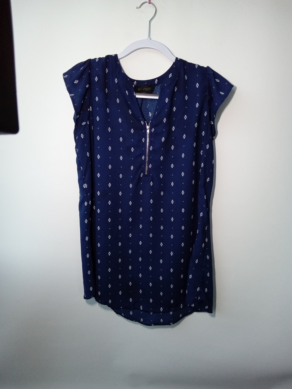 SWEET WANDERER Navy Geometric Half Zip Maternity Top Size L
